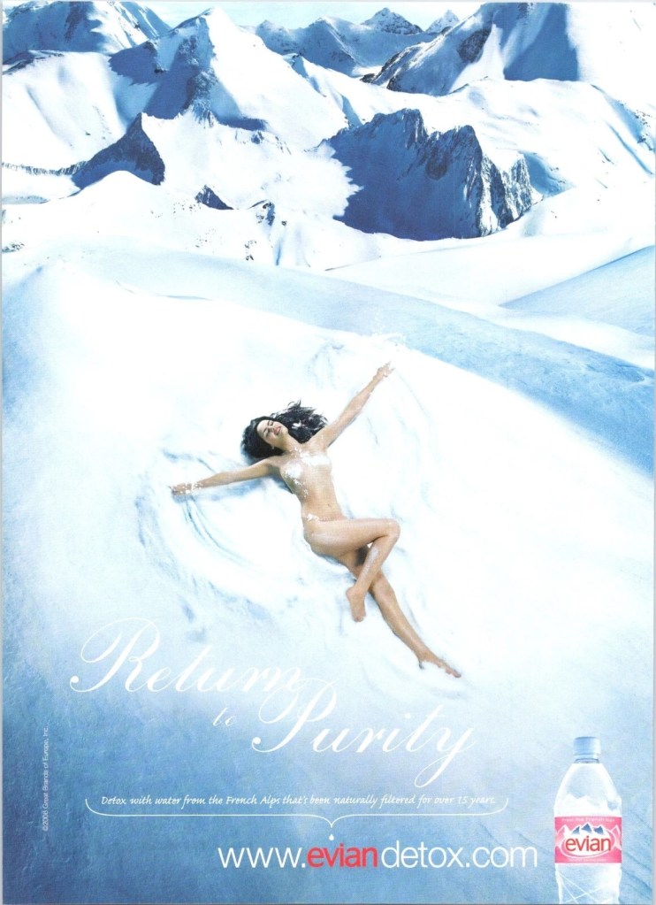 Publicité evian - Return to purity - Femme nue dans la neige - UK - 2006