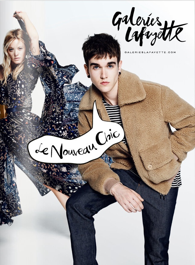 Publicité Galeries Lafayette - Le nouveau chic - Gabriel Kane Day Lewis et Camille Rowe sur fond blanc - Agence Wednesday - 2015