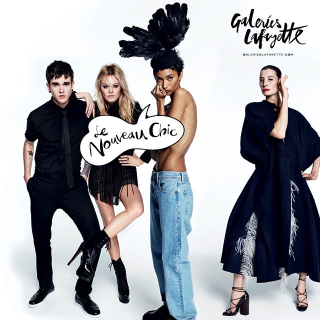 Publicité Galeries Lafayette - Le nouveau chic - Gabriel Kane Day Lewis, Camille Rowe, Anaïs Mali et Marie Agnès Gillot sur fond blanc - Agence Wednesday - 2015