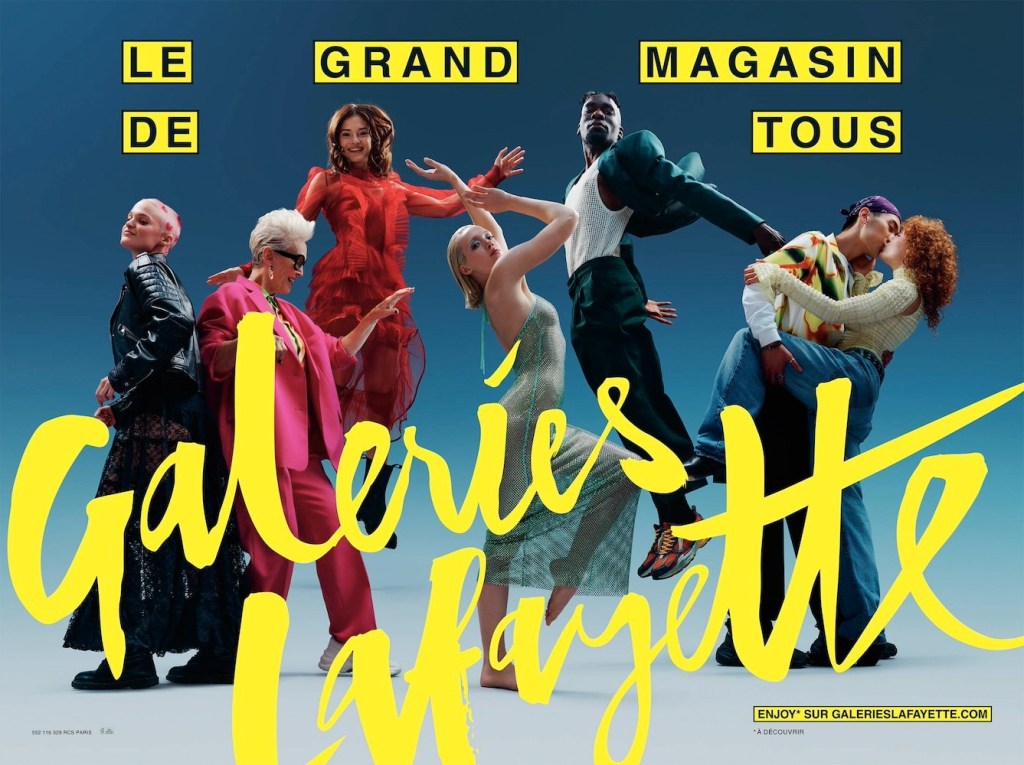 Publicité Galeries Lafayette - Le Grand Magasin de tous - À quoi, je rêve ? - Photo d'un groupe éclectique qui semble danser - Agence DDB - 2022