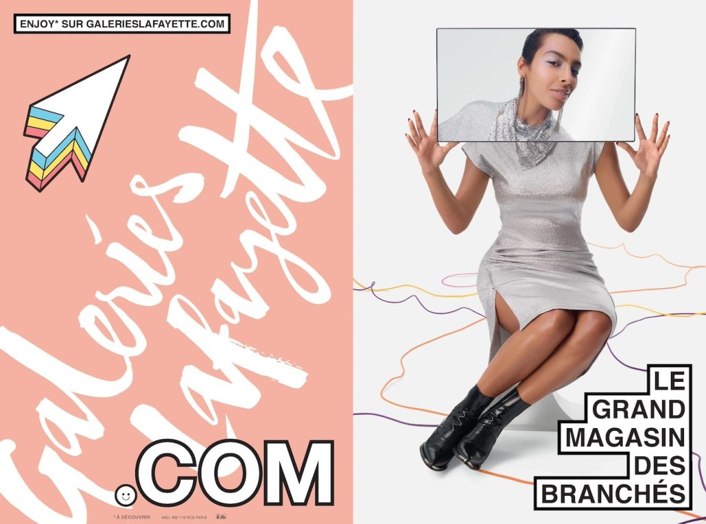 Publicité Galeries Lafayette - Le grand magasin de tous - Enjoy sur Galerieslafayette.com - Branchées - Femme tient un cadre de son visage - Agence DDB - 2021
