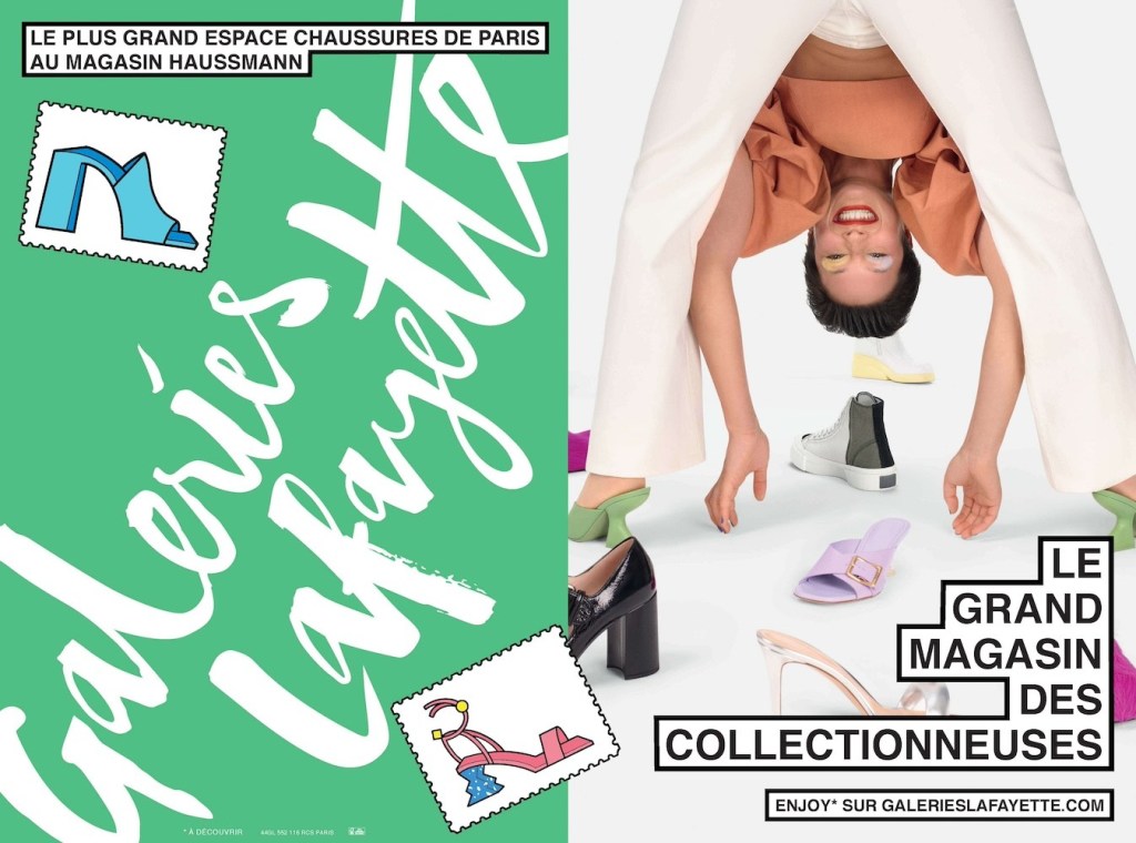 Publicité Galeries Lafayette - Le grand magasin de tous - Plus grand espace chaussures de Paris - Collectionneuses - Femme avec la tête entre les jambes - Agence DDB - 2021