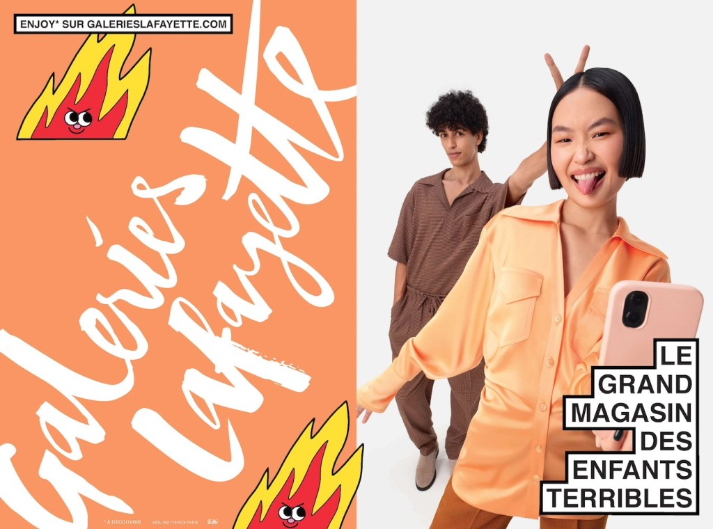 Publicité Galeries Lafayette - Le grand magasin de tous - Enjoy sur Galerieslafayette.com - Enfants terribles - Homme fait des oreilles sur la tête d'une femme - Agence DDB - 2021