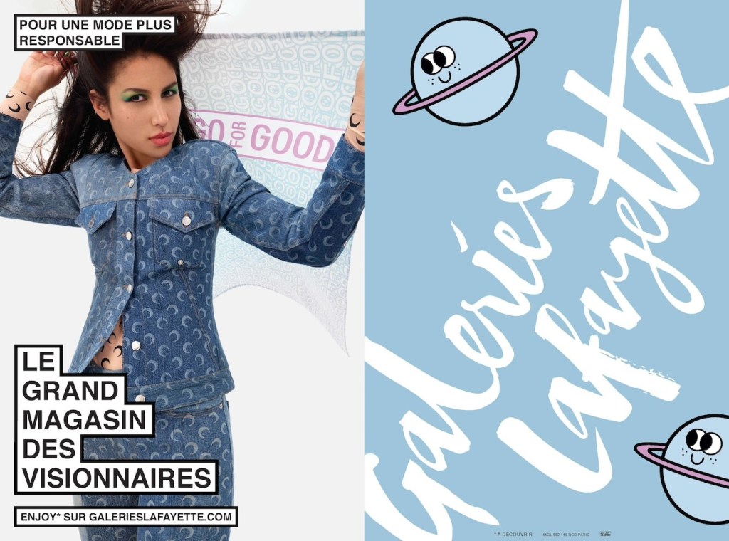Publicité Galeries Lafayette - Le grand magasin de tous - Pour une mode plus responsable - Visionnaires - Femme avec drapeau dans le dos - Agence DDB - 2021