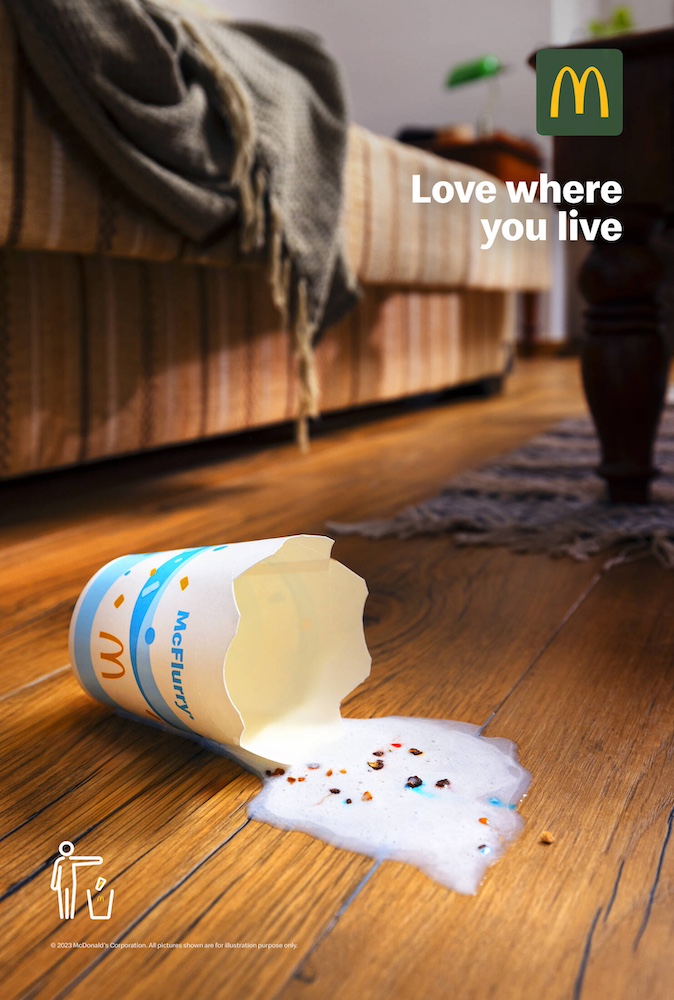 Publicité McDonald's - Love where you live - Un pot de McFlurry jonche le parquet d'un appartement - Agence TBWA\ANG -Malte - 2023