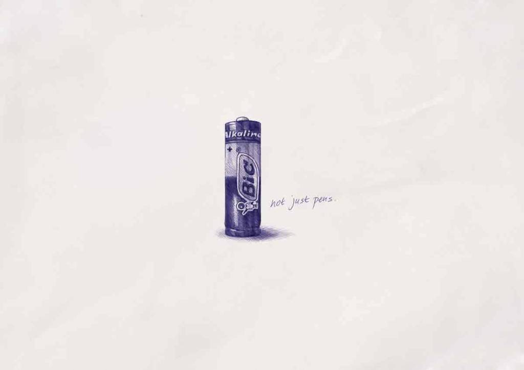 Publicité Bic - Not just pens - Une pile dessiné au stylo Bic - Agence Tonic Communications -Dubai - 2008