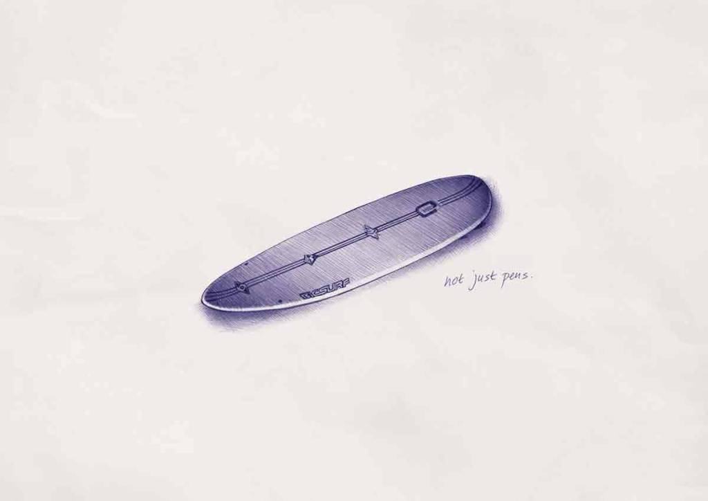 Publicité Bic - Not just pens - Une planche de surf dessiné au stylo Bic - Agence Tonic Communications -Dubai - 2008