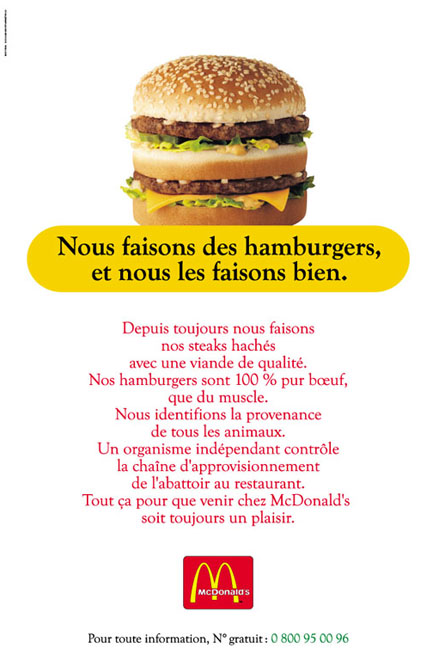 Publicité McDonald's - Nous faisons les hamburgers et nous les faisons bien - Long rédactionnel - Big Mac mis en scène sur fond blanc