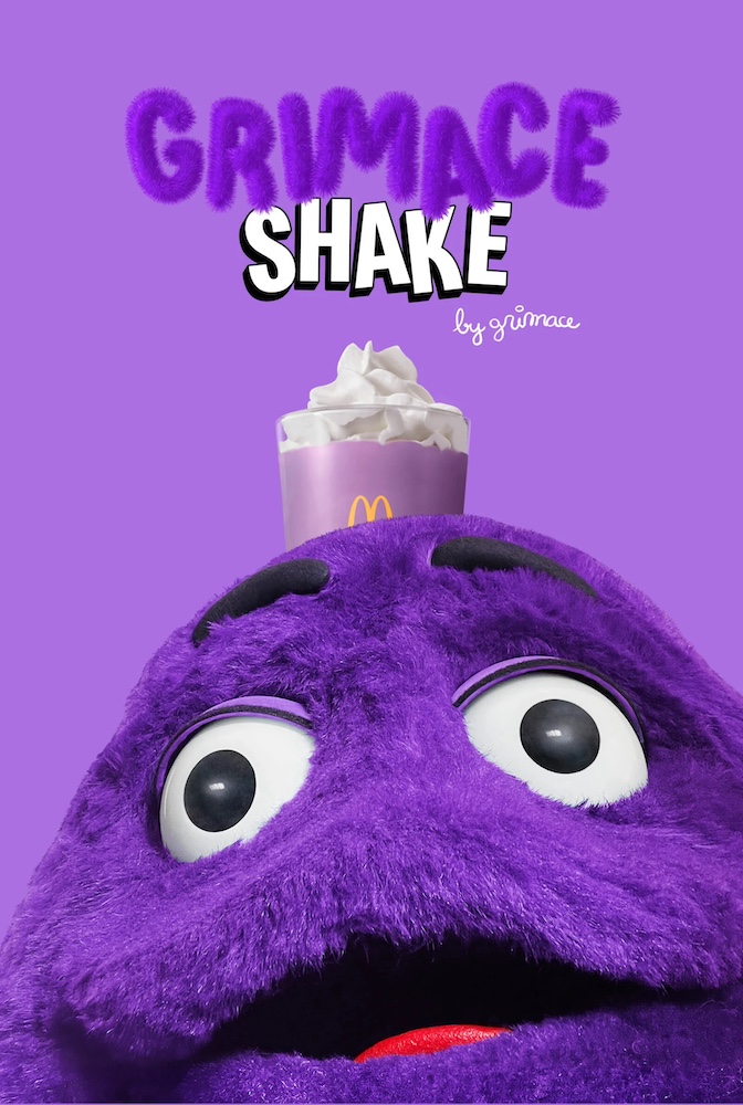 Publicité McDonald's - Grimace Shake - Mascotte violette avec un milkshake derrière la tête - Agence DDB Paris - 2025