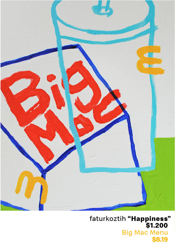 Publicité McDonald's - Artwork - Oeuvre de Faturkoztih "Happiness" $1.200 représentant un menu - Menu BigMac $8.19 - Agence TBWA - Turquie - 2021