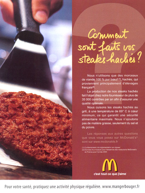 Publicité McDonald's - Comment sont faits vos steaks hachés ? - Rédactionnel - Une spatule sous un steak