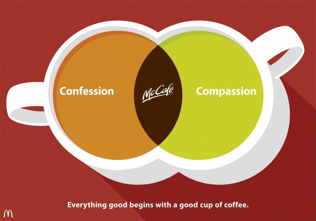 Publicité McDonald's - McCafé - Everything good begins with a good cup of coffee - Deux tasses jointes - Confession et Compassion - Agence TBWA - Allemagne - 2012