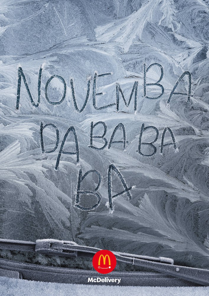 Publicité McDonald's - McDelivery - Novemba DA BA BA DA - Pare brise gelé - Agence DBB - Autriche - 2024