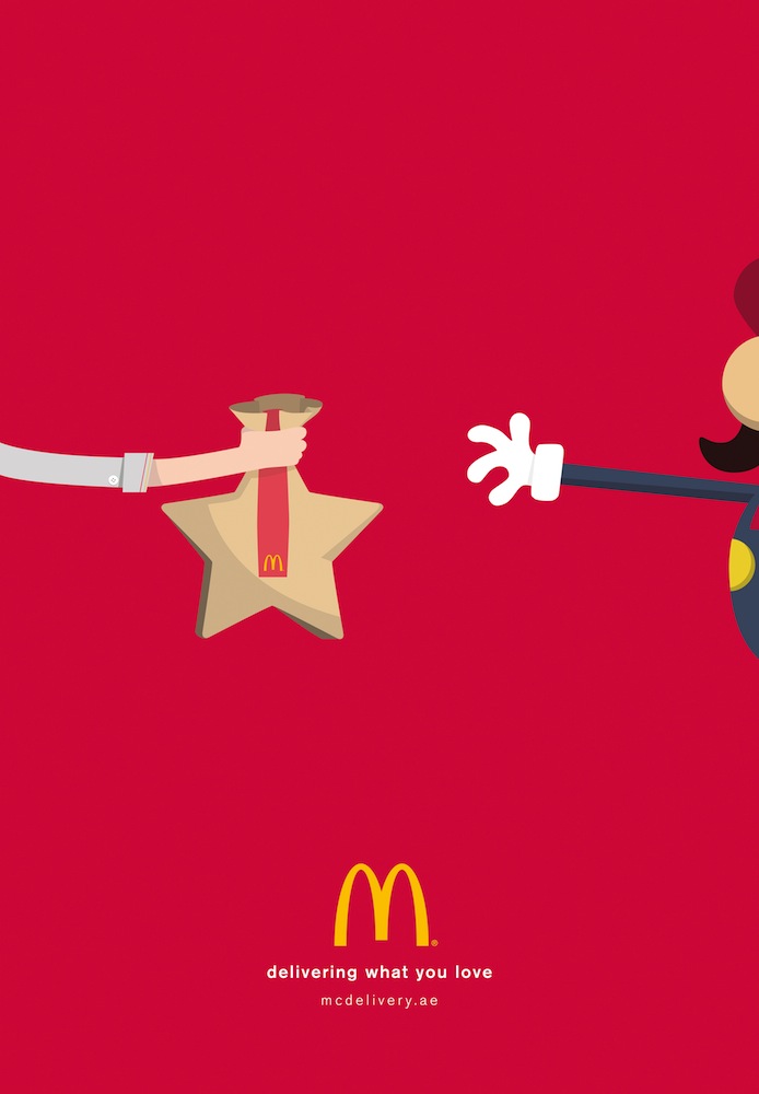 Publicité McDonald's - McDelivery - Delivering what you love - Mario - Une main lui apporte un sac avec une étoile à l'intérieur - Agence Leo Burnett - Émirats arabes unis - 2015