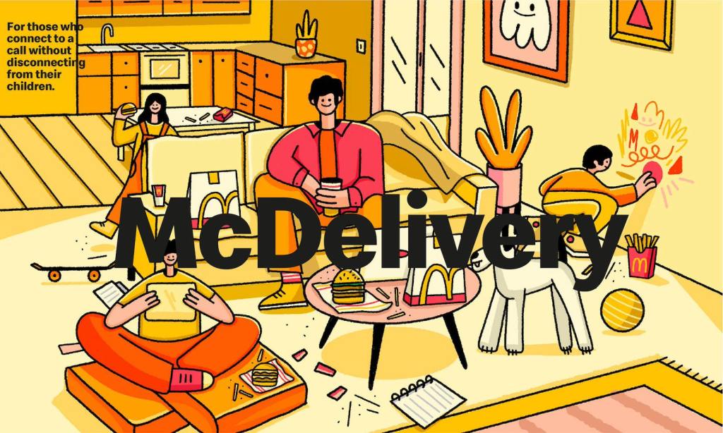 Publicité McDonald's - McDelivery -Teletravail - For those who connect to a call without disconnecting from thier children - Homme dans son salon avec des enfants - Leo Burnett - Argentine - 2020