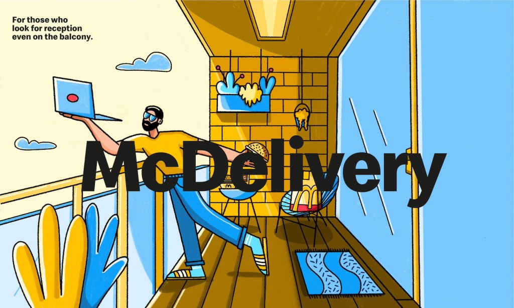 Publicité McDonald's - McDelivery -Teletravail - For those who look for reception even on the balcony - Homme essaye de capter le wifi avec son portable sur un balcon - Leo Burnett - Argentine - 2020