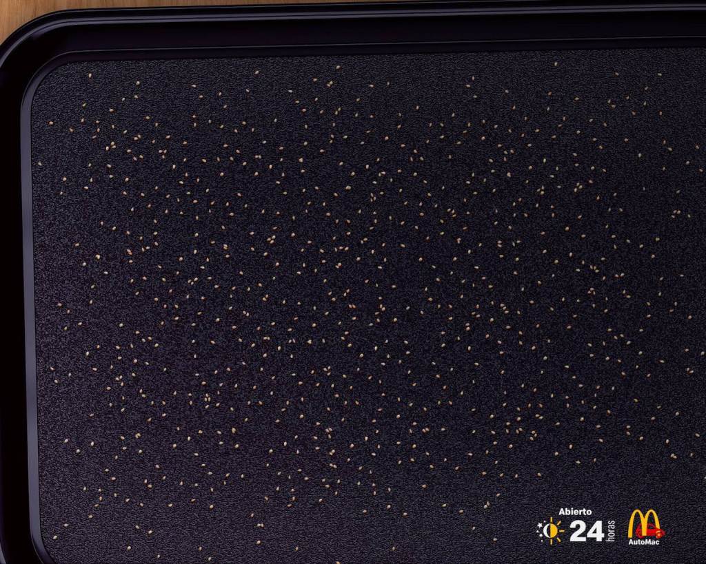 Publicité McDonald's - 24/24h - Les graines de sésame sur le plateau ressemblent à une nuit étoilée - Agence Cámara TBWA - Uruguay - 2019