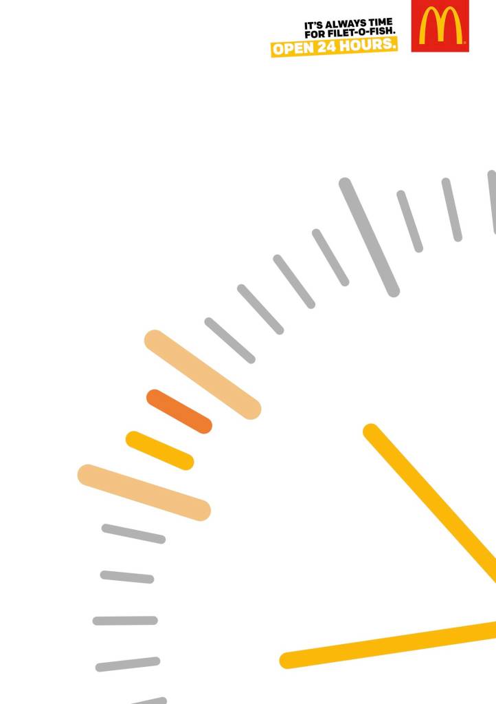 Publicité McDonald's - 24/24h - Horloge - Les minutes ressemblent à un Filet-O-Fish - Agence Leo Burnett/Thjnk - Allemagne - 2018
