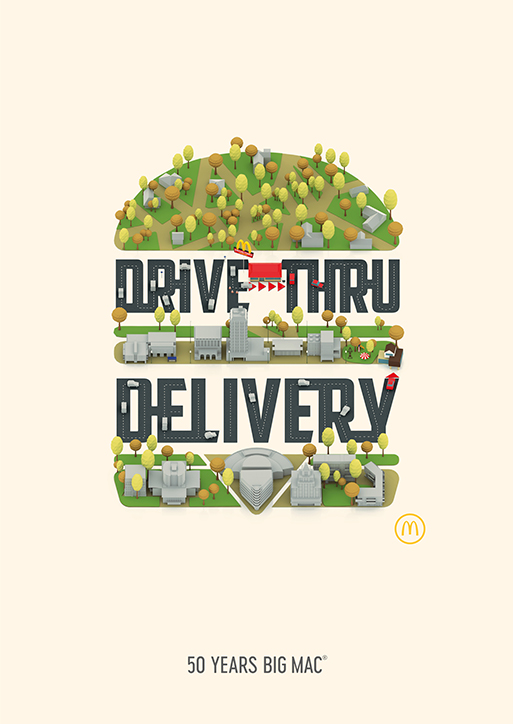 Publicité McDonald's - 50 ans Big Mac - 50 artistes - Drive-Thru-Delivery - Agences TBWA Suisse et Worldwide - 2019