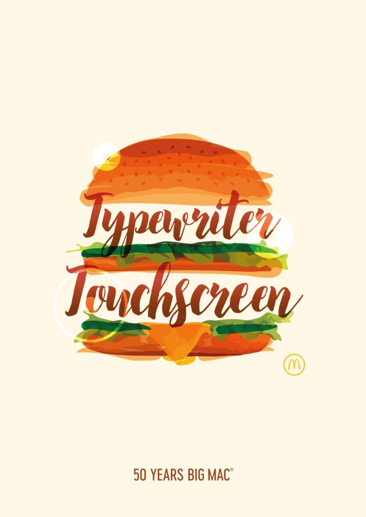 Publicité McDonald's - 50 ans Big Mac - 50 artistes - Typewriter-Touchscreen - Agences TBWA Suisse et Worldwide - 2019