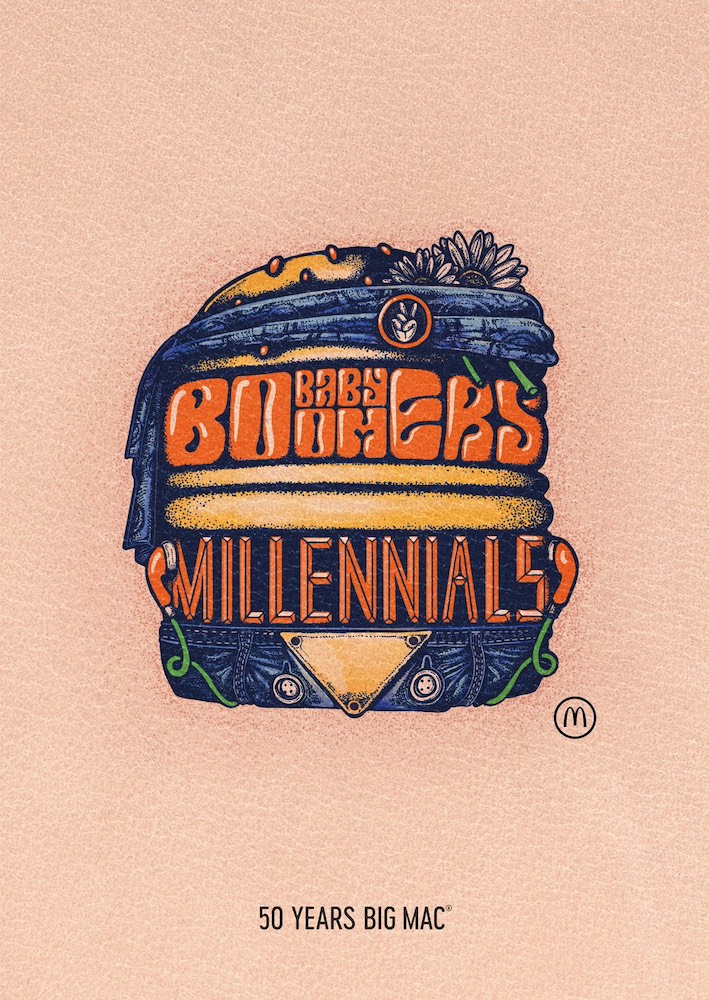 Publicité McDonald's - 50 ans Big Mac - 50 artistes - BabyBoomers-Millenials - Agences TBWA Suisse et Worldwide - 2019