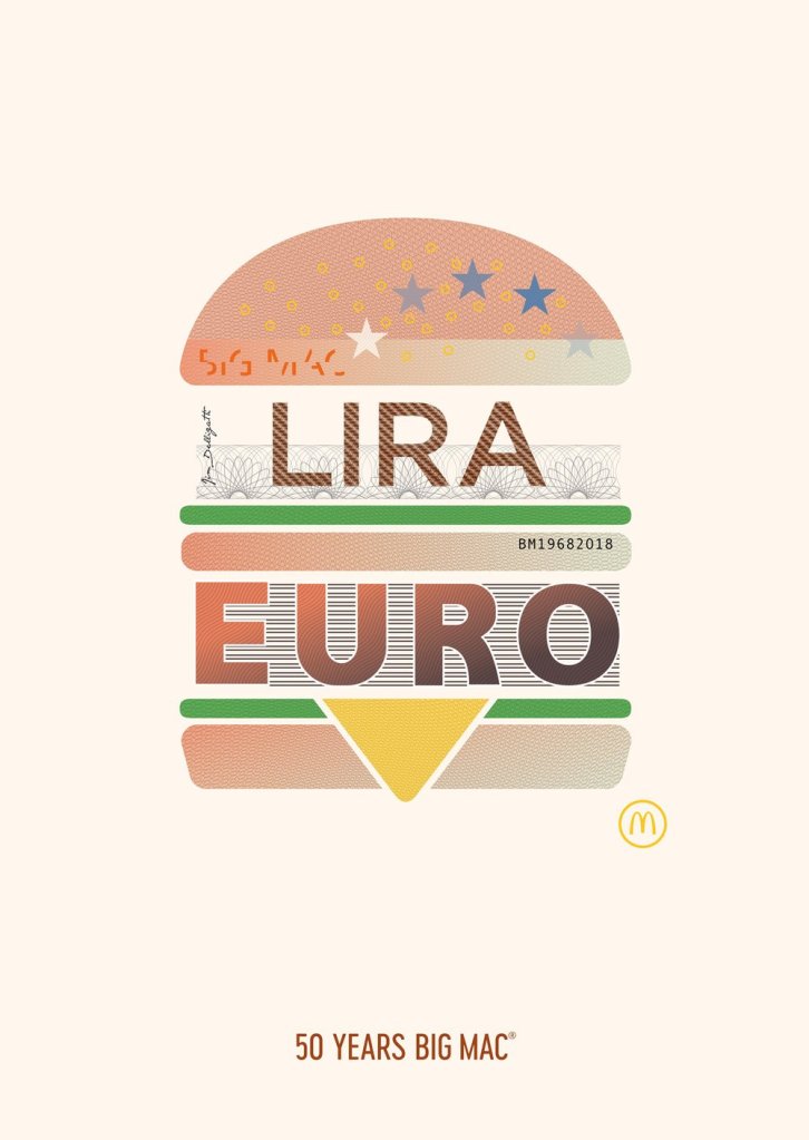 Publicité McDonald's - 50 ans Big Mac - 50 artistes - Lira-Euro - Agences TBWA Suisse et Worldwide - 2019