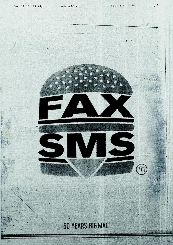 Publicité McDonald's - 50 ans Big Mac - 50 artistes - Fax-SMS - Agences TBWA Suisse et Worldwide - 2019