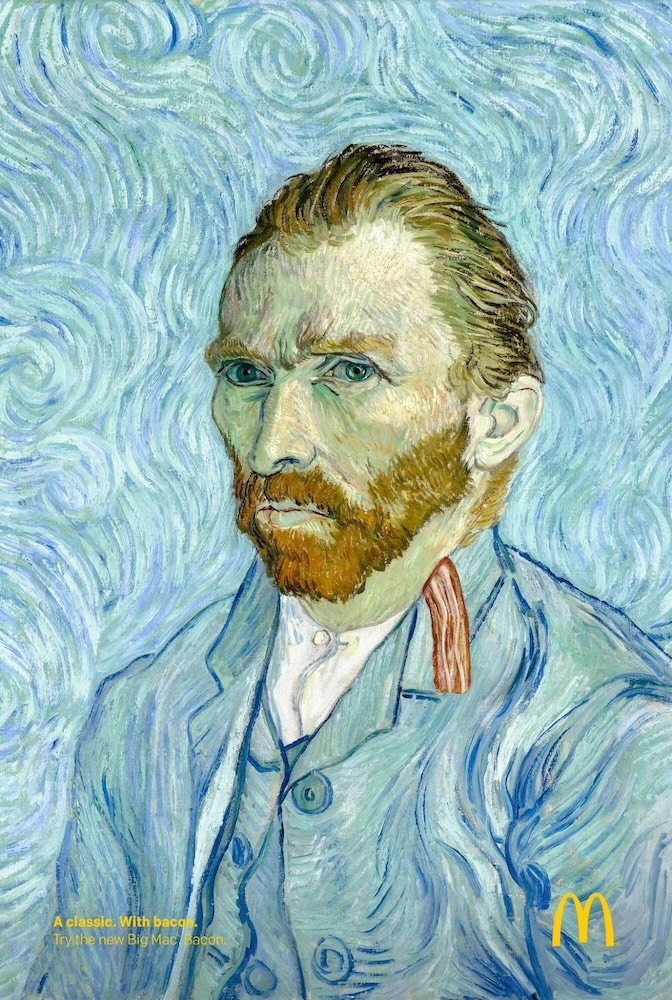 Publicité McDonald's - A classic with bacon - Autoportrait de Van Gogh avec un morceau de bacon au col - Agence NORD-DDB - Suède -2020