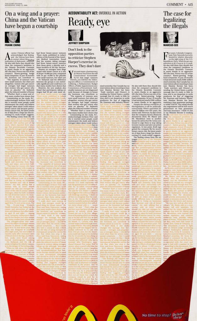 Publicité McDonald's - Les colonnes en jaune dans le journal et la base de page évoque une portion de frites - Agence Cossette - Canada - 2006