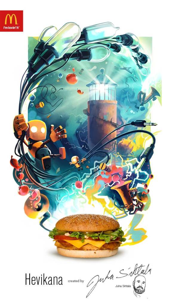 Publicité McDonald's - Créateurs - Hevikana par Juha Sithala - Illustration avec un phare, robot, des ampoules - DDB - Finlande - 2013 