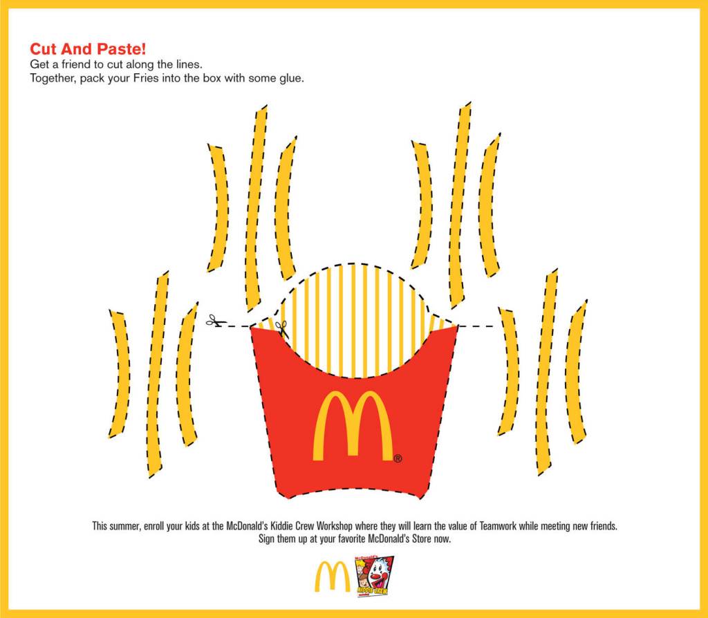 Publicité Mcdonald's - Jeux pour enfants - Cut and paste ! - Jeu à découper avec des frites - Agence DDB - Philippines - 2009