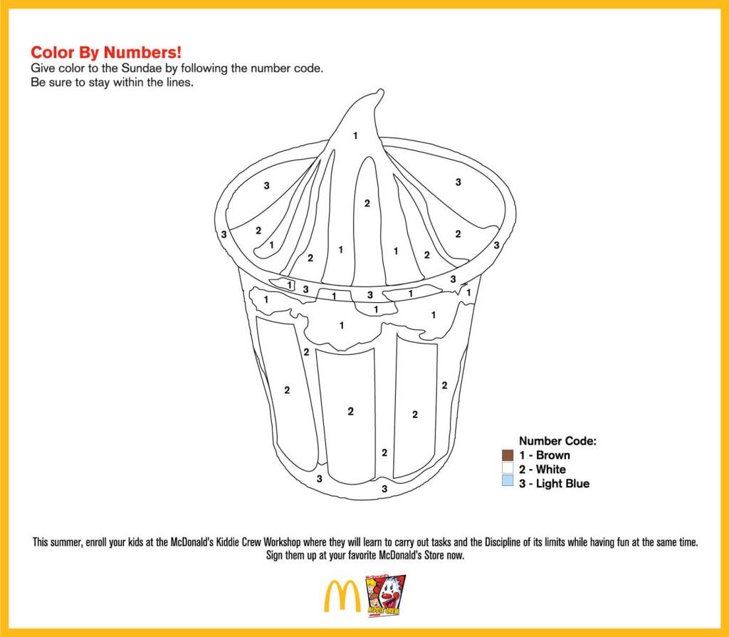 Publicité Mcdonald's - Jeux pour enfants - Color by numbers ! Jeu à colorier un sundae - Agence DDB - Philippines - 2009