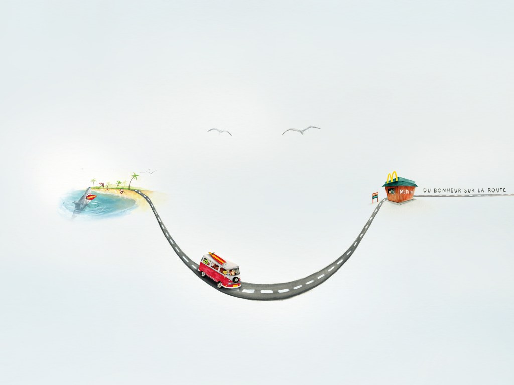 Publicité McDonald's - Drive - Du bonheur sur la route - Combi fuit un une attaque de requins pour se rendre chez Mc Donald's - Agence TBWA Paris - 2018