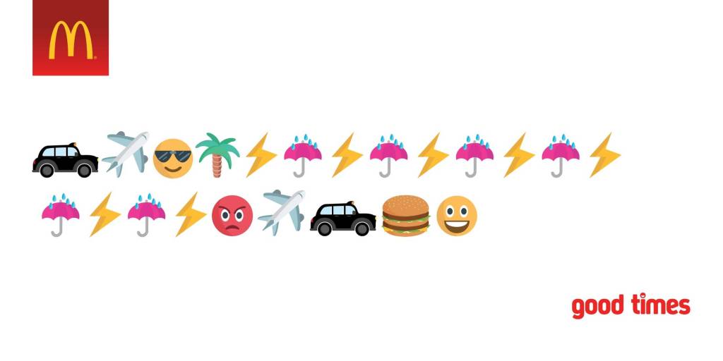 Publicité McDonald's - Emoticons - Good Times - Un Big Mac est réconfortant après des vacances pluvieuses - Agence Leo Burnett - UK - 2015