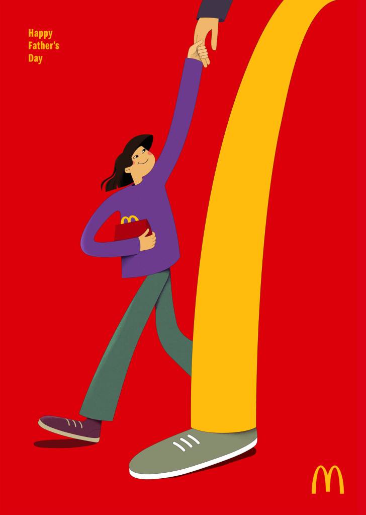 Publicité McDonald's - Father'sDay - Illustration - Un enfant avec un Happy Meal dans les mains tient la main de son père - Agence Windfor's - Géorgie - 2021