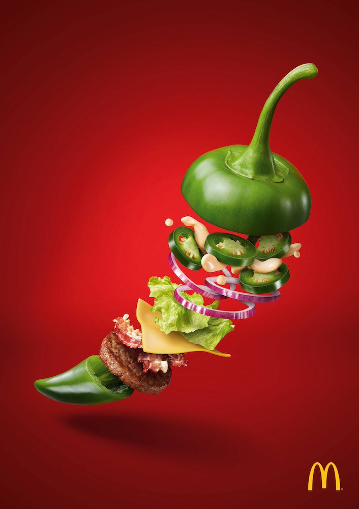 Publicité McDonald's - Jalapeno Burger - Le piment est décomposé comme un burger - DDB - Autriche - 2018