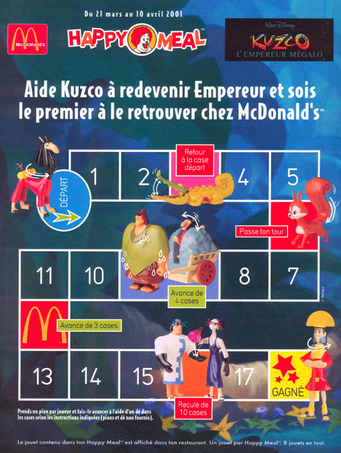 Publicité McDonald's - Happy Meal - partenariat avec le film "Kuzco" - 2001