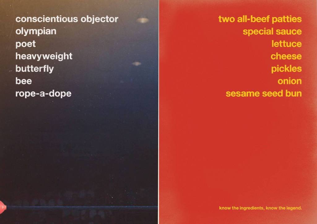 Publicité McDonald's - Legends - On fait un parallèle entre un Big Mac et Mohammed Ali à travers des mots et des ingrédients les représentant - Agence DDB -Australie -2014 