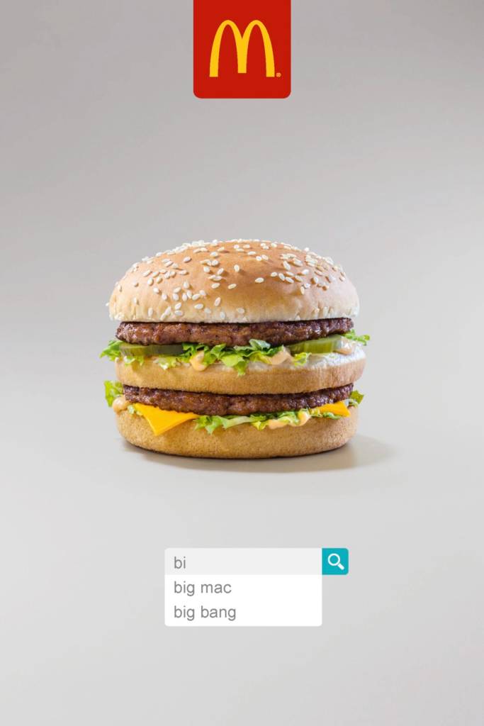Publicité Mcdonald's - Occurences de recherches" - Pour "Big Mac", on trouve "Big Bang" - Leo Burnett - UK - 2016 