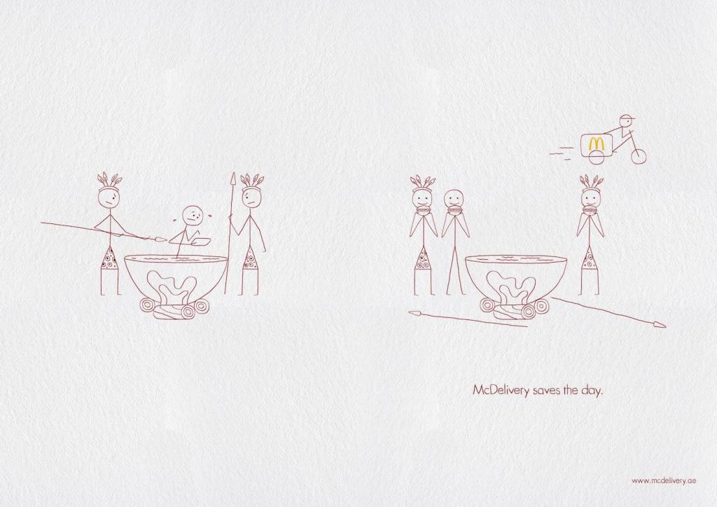 Publicité McDonald's - McDelivery - McDelivery saves the days - Homme dans la marmite des cannibales appelle le livreur - Leo Burnett - Émirats arabes unis - 2019