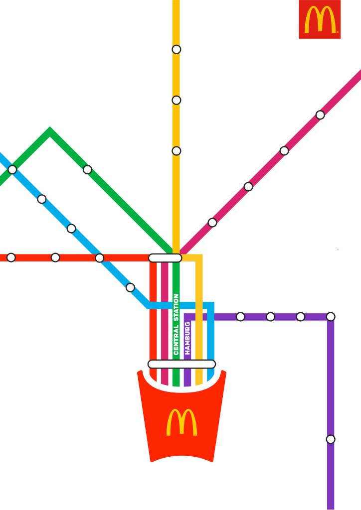Publicité McDonald's - Métro - Les Lignes de métro arrivent dans une pochette de frites - Hambourg - Leo Burnett/Thjnk -(Allemagne) - 2018