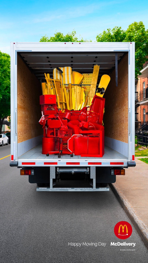Publicité McDelivery - Happy Moving Day - Le contenu du camion ressemble à une portion de frites - Agence Cossette - Canada - 2020