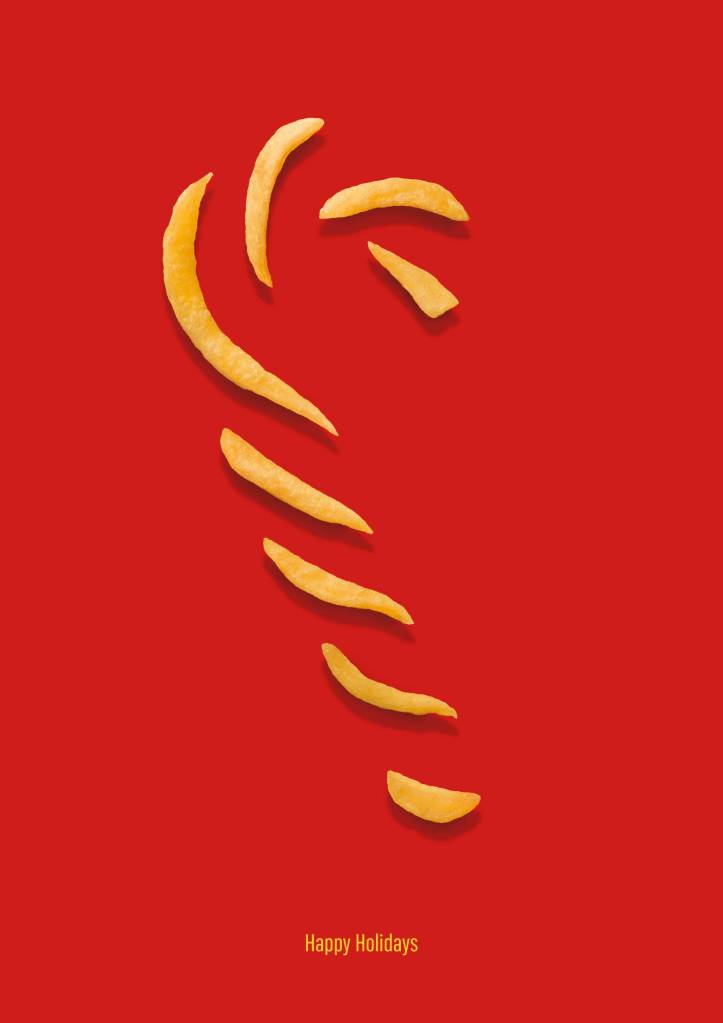 Publicité - McDonald's - Noël - Happy Holidays - Un bâton de sucre d'orge évoqué par des frites - Agence OwenKessel Leo Burnett -Afrique du Sud - 2016