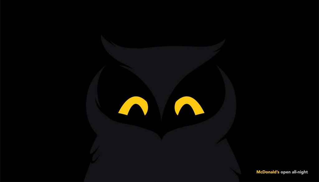Publicité McDonald's - Open All Night - Les arches de McDonald's apparaissent dans les yeux d'une chouette - Agence Leo Burnett - Sri Lanka/Vietnam -2020