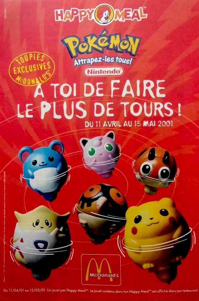 Publicité McDonald's - Happy Meal - partenariat "Pokémon Attrapez-les tous" - Toupies - 2001