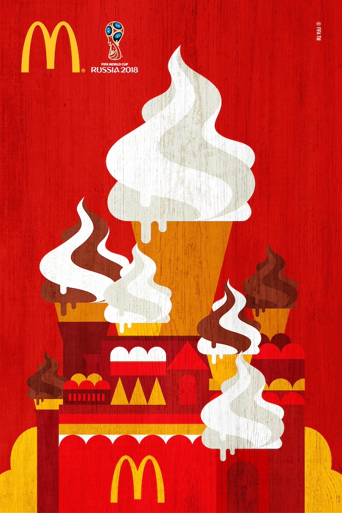 Publicité McDonald's - Partenariat FIFA World Cup 2018 - Russie - Des glaces rappellent les toits en chatior de certains bâtiments russes - Agence DPZ&T - Brésil - 2018