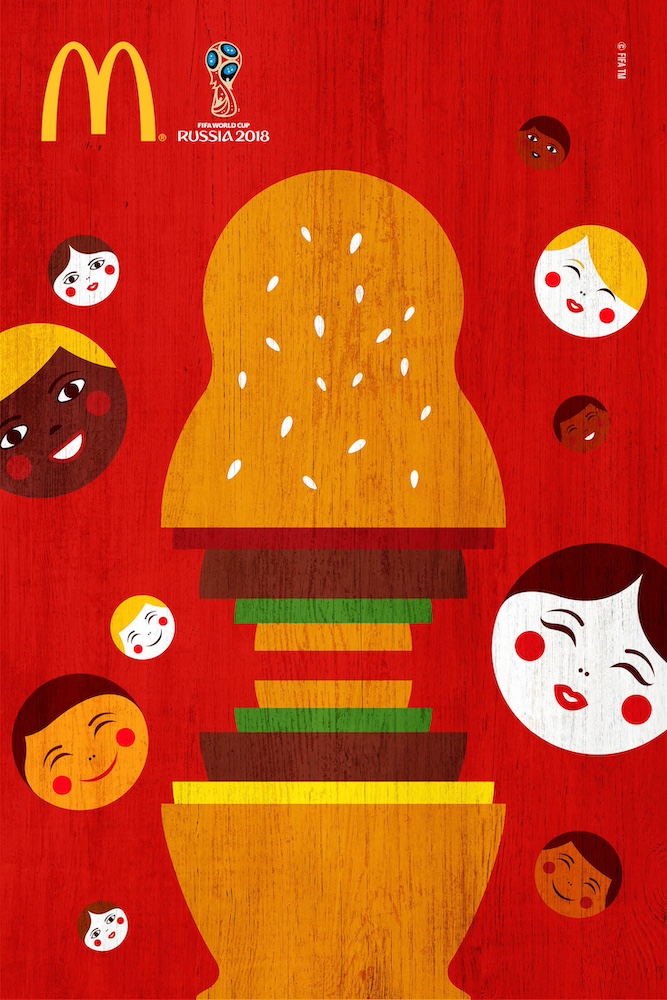 Publicité McDonald's - Partenariat FIFA World Cup 2018 - Russie - Un poupée russe renfermant une évocation du Big Mac - Agence DPZ&T - Brésil - 2018