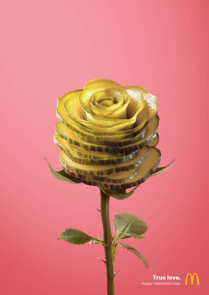Publicité McDonald's - St Valentin - True love - Un cornichon découpé en rose - Agence DDB - Autriche - 2024
