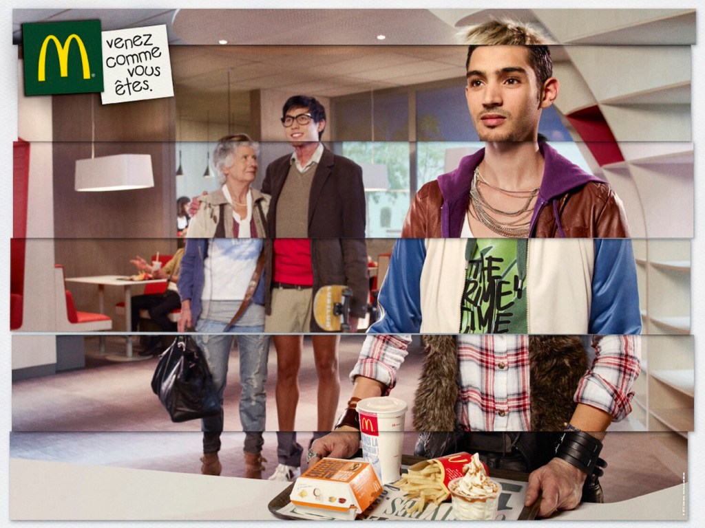 Campagne McDonald's - Venez comme vous êtes - Meddley - Personnage masculin composé en plusieurs bandes - Agence BETC - 2012 