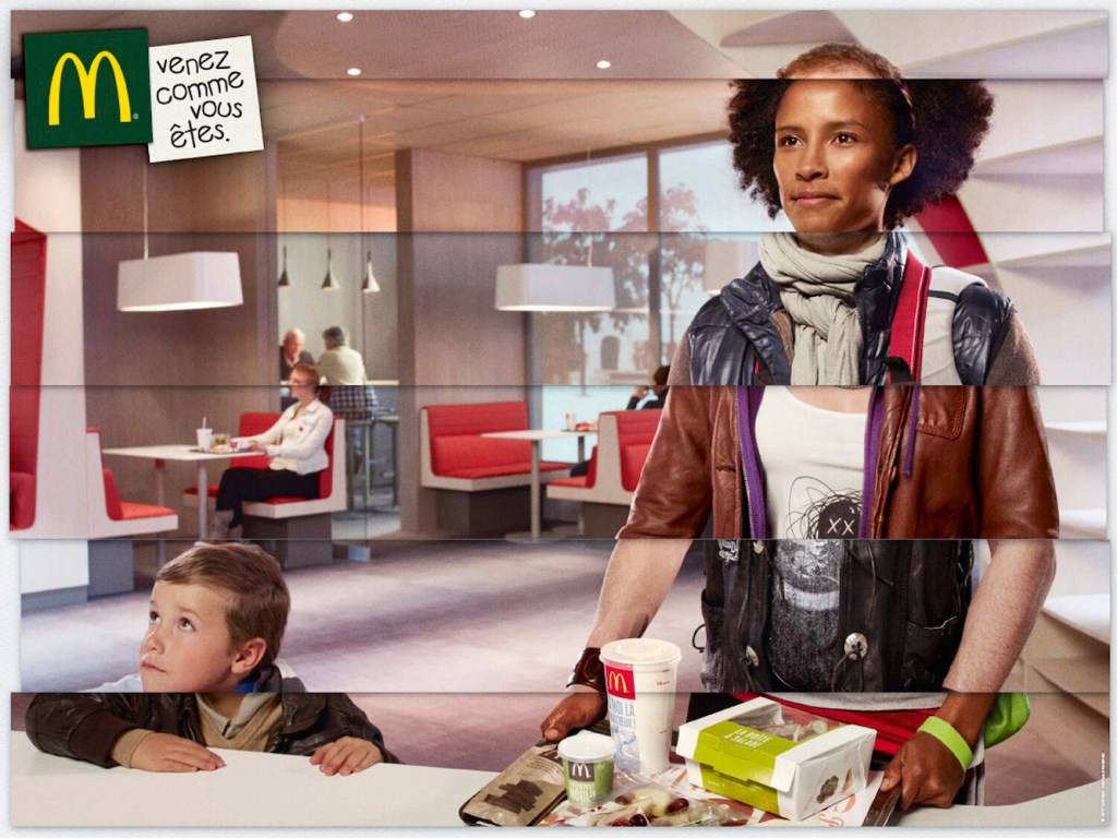 Campagne McDonald's - Venez comme vous êtes - Meddley - Femme avec son fils composés en plusieurs bandes - Agence BETC - 2012 